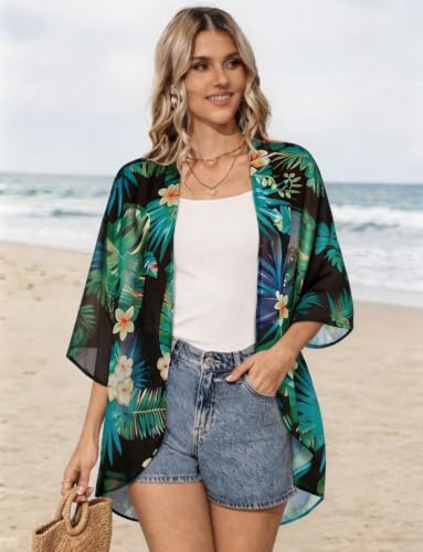 Image of CHICGAL Womens Floral Kimono Cardigan Beach Cover Up Casual Summer Tops