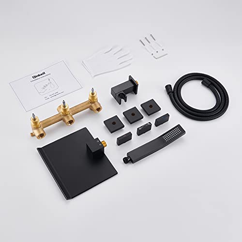 Qinkell Wall Mount Waterfall Bathtub Faucet Hand Shower High Flow Black Roman Tub Filler With 3 Knobs #TOP5