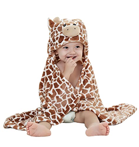 Image of TONWHAR 0-4 Years Toddlers' And Kids' Boys Girls Animal Face Hooded Blanket Baby's Bathrobe,Plush After Bath Blanket (Cow)