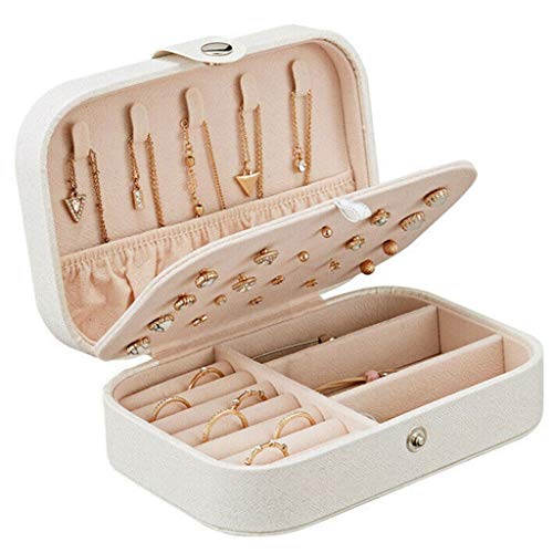 LYLXSF Organizador de joyería Universal Exhibición Cajas de joyería de Viaje Caja de joyería portátil Botón Almacenamiento de Cuero Cremallera Joyeros (Color: Blanco)