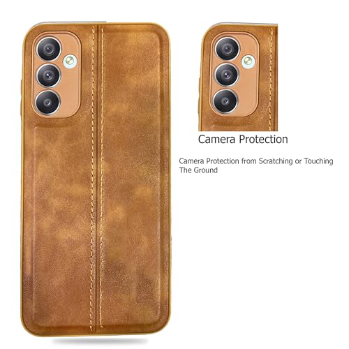 Image of A rtistque Premium Thread Leather Back Cover Case for Samsung Galaxy M54 5G / Samsung Galaxy F54 5G | Drop Protection | Smooth Grip | Raised Camera Edges - Brown