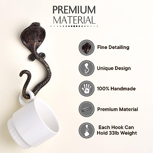 Image of Indian-Shelf Decorative Cobra Wall Hooks Kids Coat Hooks Unique Bathroom Towel Holder Antique Snake Hooks Vintage Animal Hooks Heavy Duty Backpack Hanger - 1 Piece