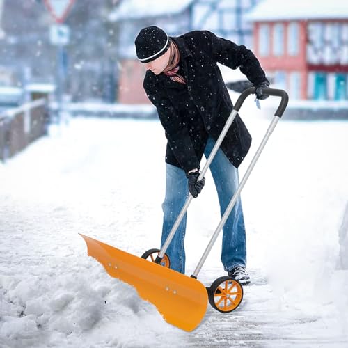Monibloom A03-SP-001-38-ALM-YL Snow Pusher Shovel With Wheels thumb #2