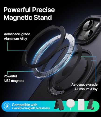Image of for iPhone 14 Case /iPhone 13 case, Compatible with MagSafe, Slim Shockproof Military-Grade Rugged Protective Case with Stand, Camera Control, Comfort Grip (A-Black, iPhone 13 /14)