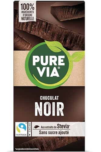 Pure Via Tablette Chocolat Noir à la Stevia, Sans sucre ajouté, Équitable 100g
