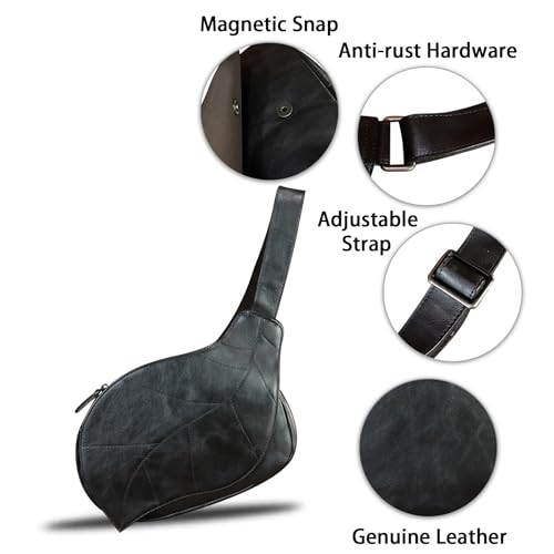 Image of IVTG Genuine Leather Sling Bag for Women Vintage Real Leather Sling Backpack Fashion Shoulder Crossbody Bags Chest Bags (Black)