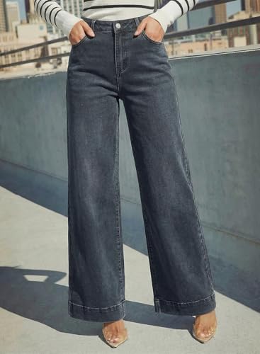 Image of Dokotoo Women's Casual High Waisted Jeans Stretch Wide Leg Loose Denim Pant