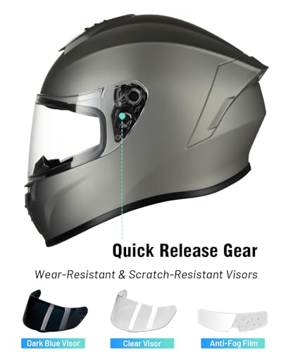 Image of Favoto Full Face Motorcycle Helmet DOT Cascos para Moto with Dual Visors | ABS shell, dual visor clear+tinted, anti-fog film, quick-release buckle, for men women, snowmobile dirt bike street