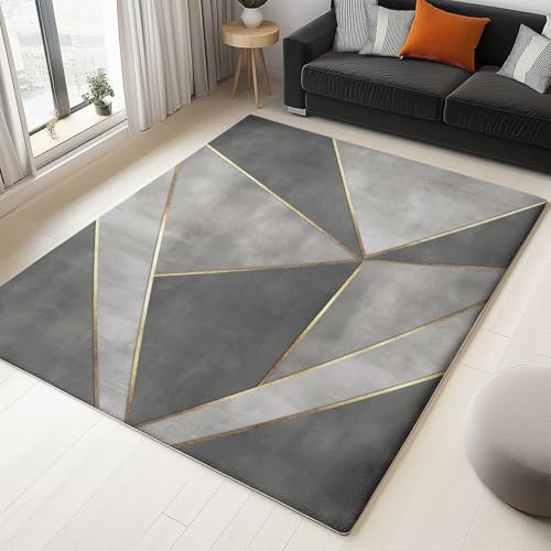 Tapis géométrique abstrait 140x200 cm gris de qualité supérieure lavable