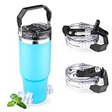 30oz Tumbler with Handle and Flip Straw Lid Double Wall Insulated Travel Coffee Mug Stainless Steel Vacuum Insulated Coffee Tumbler Cup for Hot and Cold Beverages,Leak-proof&BPA-free（30oz,Baby blue）
