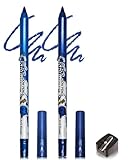 Delineador de ojos de gel metálico brillante, 2 unidades, azul oscuro, sedoso, cremoso, duradero, resistente al agua, resistente a las manchas, secado rápido, delineador de ojos Sharpenable de alta