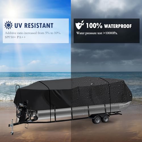 Image of Heavy Duty 900D Pontoon Boat Cover, 20'2''-22' Marine Grade Waterproof