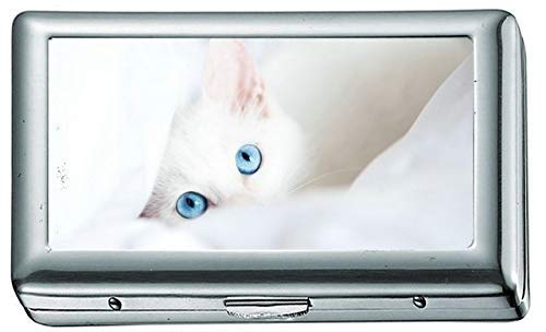 Preisvergleich Produktbild Katzen Augen Blick Weiß Tiere Kätzchen Kätzchen Baby Zigarettenetui / -schachtel Visitenkartenetui Edelstahlgehäuse Silber Metall Geldbörse Schutz