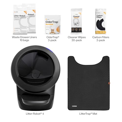 Image of Litter-Robot 4 Accessory Bundle by Whisker, Black - Automatic Self-Cleaning Cat Litter Box, Includes Litter-Robot 4, Mat, 3 OdorTrap Packs, 10 Liners, 30 Wipes, & 2 Carbon Filters