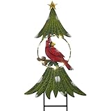 TERESA'S COLLECTIONS Metal Christmas Tree Decorations Cardinal Garden Stake with Solar Light, Outdoor Christmas Decor for Home, Waterproof Xmas Decoraions for Yard, Holiday Party Gifts, 21'