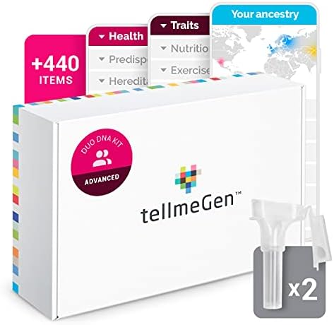 tellmeGen DNA Test Advanced Duo - 2 DNA Tests for Couple Genetic Testing (Ancestry - Health - Personal Traits - Wellness) Genetic Compatibility Testing - More 400 Lifetime Updated Online Reports