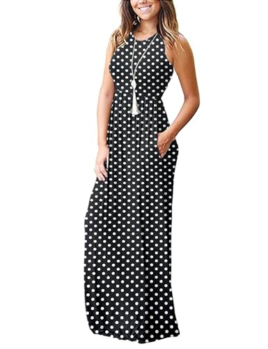 Image of AUSELILY Women's Summer Sleeveless Loose Plain Casual Long Maxi Dresses | Year Round wear solid floral print, Casual daily wear, Empire waist, Floor length, Side pockets New