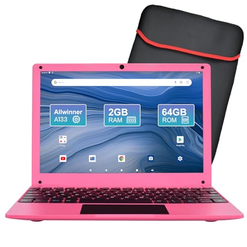 ZHAOHUIXIN Mini 10.1 inch Android 12 Laptop Computer, Portable Small Netbook Computer with Allwinner A133 CPU Android 12 OS 2GB RAM 64GB EMMC HD IPS Screen 1280x800 Pixel 0.3MP Camera(Pink)