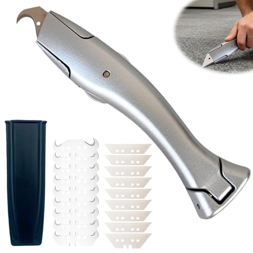 Cutter Professionnel, Cutter pour Moquette avec 10Lame Trapézoïdale et 10 Petite Lame à Crochet,Couteau de Pro pour Moquette,Ensemble de Couteaux à Crochet pour la Découpe de Revêtements de Sol en PVC – vue 9