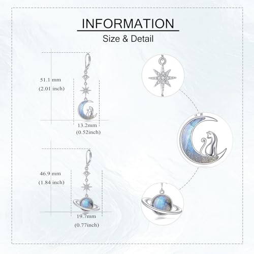 Boucles d'oreilles chat lune argent 925 et labradorite ONEFINITY