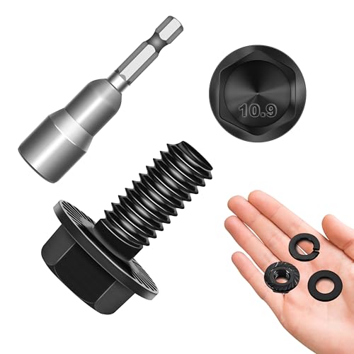 M6x1.0 Bolt (10 Sets) M6 x 12mm Flanged Hex Head Nuts and Bolts, M6 Bolt Flange Hexagon Screws with Nuts and Washers, Black M6 Screws Grade 10.9 Alloy Steel, Metric Bolt Assortment By Mywish