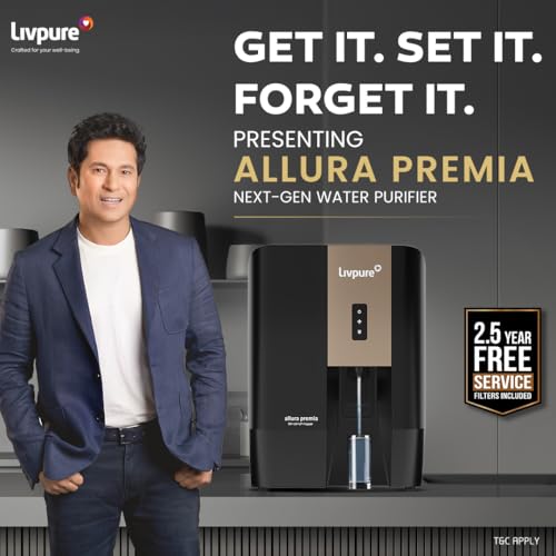 Image of Livpure Allura Premia Water Purifier| Zero Cost for 2.5 Yrs - Filters Included | 10 Stage Advanced Purification | RO+UV+UF+Copper+Alk+Mineraliser| In Tank UV Sterilisation| 7 Ltr|