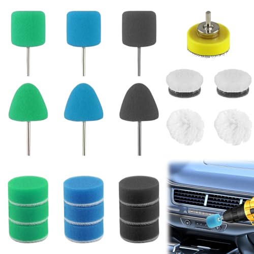 Juego de 20 mini esponjas de pulido de 25 mm de detalle, pulidor con esponja y lana, mini accesorio de pulido, atornillador inalámbrico para lijado de coche, pulido y encerado