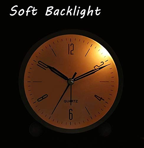 HeQiao Silent 4 Inch Metal Table Alarm Clock with Night Light (Bright Black) - Thumbnail 2