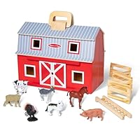 Melissa & Doug Fold and Go Wooden Barn with 7 Animal Play Figures - Farm Animals Barn Toy, Portable Toys, Farm Toys for Kids and Toddlers Ages 3+