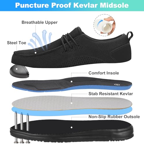 VikoViren Steel Toe Shoes for Men Slip On Safety Work Shoes Non Slip Puncture Proof Indestructible Lightweight Steel Toe Loafers Comfortable Construction Sneakers3