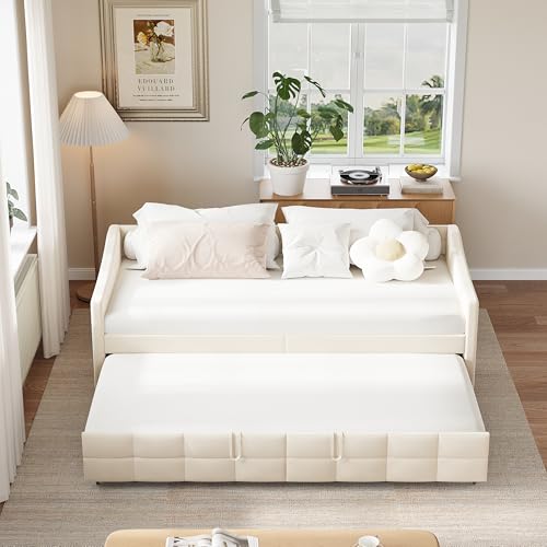 NSXSBUZ Sofá cama de 140 x 200 cm, cama nido con somier, sofá cama de dos plazas, cama plegable, con somier, terciopelo (crema, 90 x 200 cm)