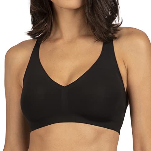 LIVELY Sleek Crossback Bralette for Women | Seamless No Show Bra with Sleek Silhouette V-Neckline | Removable Pads Jet Black