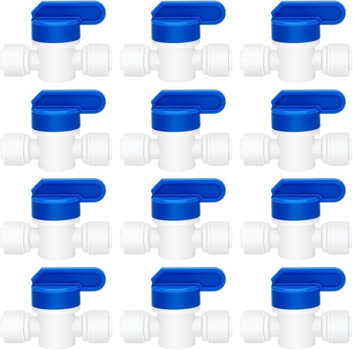 12 Pack 1/4" Push to Connect Ball Valves - Inline Shut-Off Quick Connect Fittings for 1/4" OD Tubing in RO/DI Systems