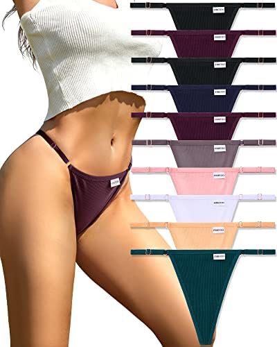 FINETOO 10 Pack Adjustable G String Thongs for Women Sexy Underwear Low Rise Womens Thong Cotton Panties for Ladies S-XL
