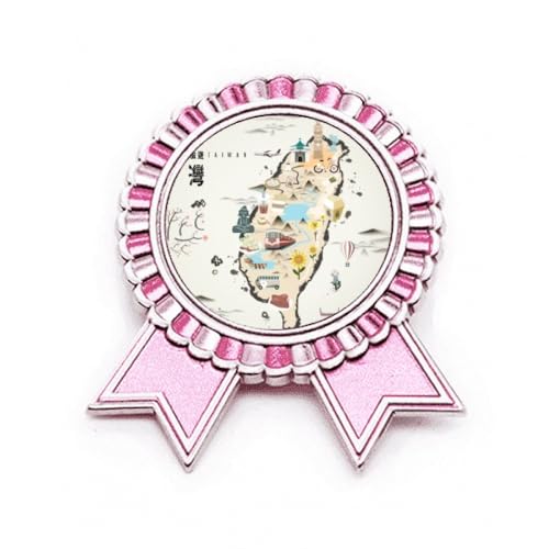 Badge de voyage Taiwan rose taille M métal pour sac à dos et veste de voyageur