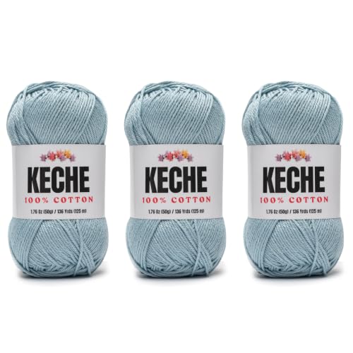 Image of Cotton Yarn - 100% Cotton Yarn for Crocheting and Knitting, Mercerized Cotton Amigurumi Yarn Fine-Sport 2 1.76 oz (50g) / 136 Yrds (125 m) 3 Skeins - ICE Blue