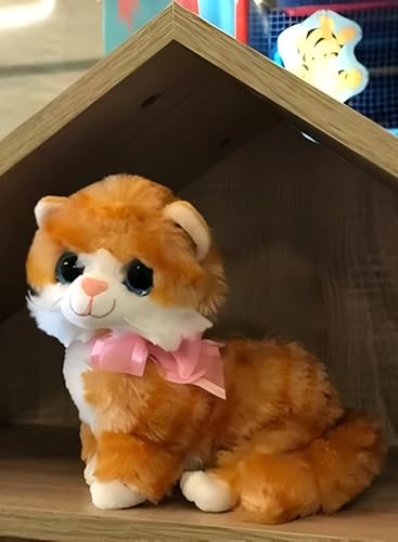 Image of Tickles Cute Laying Cat Glitter Eye Soft Plush Animal Toy for Kids Birthday Gift (Color: Brown & Orange Size: 25 cm)