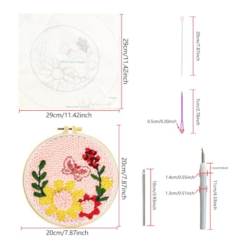 Image of Zhenqing Butterfly & Floral Punch Needle Embroidery Kit | 29x29cm Pink Bloom Design with Hoop & Tools | DIY 3D Textured Wall Art for Beginners(Z95092C)