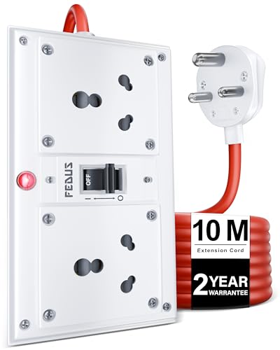 Image of FEDUS 16amp 3000 Watts Heavy Duty High Load Capacity Electric Power Extension Switch Board Cord with MCB Switches, 10 Meter Cable for Microwave Oven,EV Charger Charging,Iron Press,Induction Stove,AC