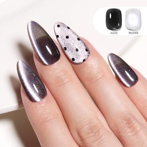 Image of Beetles Lunar Silk Silver Cat Eye Gel Nail Polish - 15ML Full Size Silver Cat Eye Glitter Gel Polish Magnetic Shimmer Effect Soak Off UV French Nail Art Design Salon DIY Manicure Gifts for Women