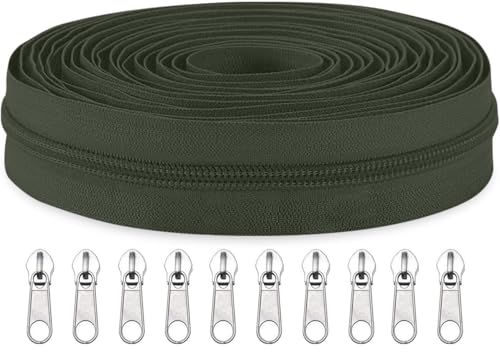 Image of Zipper Roll (Number : 5) 5 Meter with 10 Zip Puller - Two Way Open-Ended Nylon Zipper (Dark Green, 5 Meter)