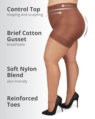 Image of MeMoi Plus Size Curvy Ultra Sheer Control Top Pantyhose