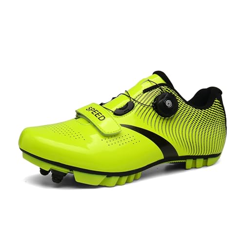 ENEN Zapatillas de Ciclismo para Hombre Mujer, Encaje Giratorio MTB Zapatos 39-46EU Bicicleta de Montaña, Zapatillas de Bicicleta de Carretera Compatibles SPD Lock (201 Amarillo,44)