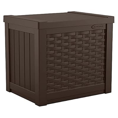 Suncast Small Outdoor Storage Box - 22 Gallon Java Resin Outdoor Deck Box, Flat-Lid Bench Seating, Patio Storage Bin Container for Organizing Tools, Cushions for Porch, Deck, Pool, & Garden
