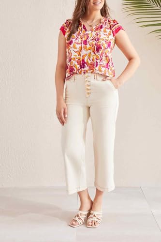 Tribal Women's Brooke Hugging Btn Fly Crop Wide Jeans2