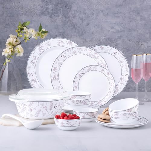 Image of Larah by Borosil 51pc Opalware Grandeur Dinner Set for Family of 8 | Microwave & Dishwasher Safe Crockery Set for Dining & Gifting | Plates & Bowls