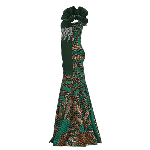Image of iooiooi Womens Elegant Ankara Maxi Mermaid Dress Lace Decorated African Gowns