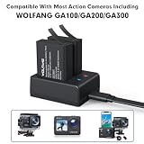 WOLFANG Podwójna Ładowarka z 2 Bateriami 1350mAh, Stacja Ładowania USB-C do Kamer Sportowych GA100, GA120, GA200, GA300, SF230, EK7000