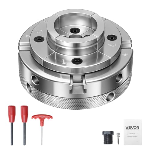 VEVOR Mandrin de Tour à Bois 100 mm Mandrin de Tour à 4 Mors Autocentrant pour Tournage Bois avec Adaptateur 1 pouce x 8 TPI, Acier Haute Dureté Finition...