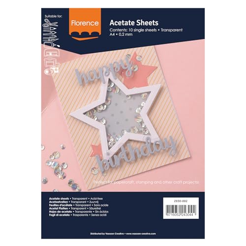 Vaessen Creative Florence Acetat Platten - A4 Kraftpapier - Transparent - 10 Stück - für Scrapbook, Karten und Basteln - Hitzebeständig